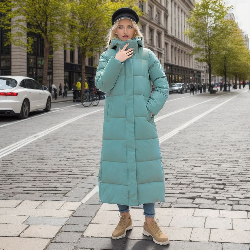 Doudoune longue chaude pour femme avec capuche