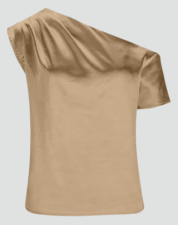 Beige Luxe Dames One Shoulder Blouse
