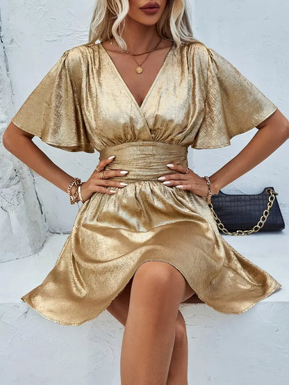 Daphne | Goudkleurige Elegante Mini Jurk
