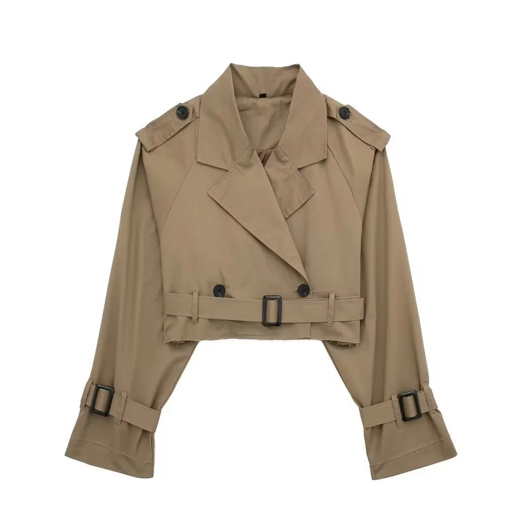 Trench-coat court élégant pour femmes avec ceinture et col classique
