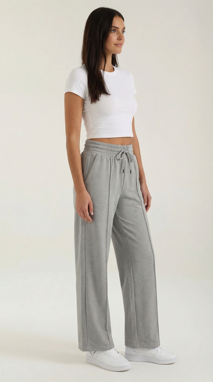 Sporty Gray Women's Joggers with Drawstring and Wide Legs