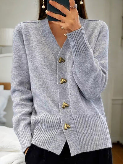 Elegante Zachte Dames Cardigan met Gouden Hart Knopen
