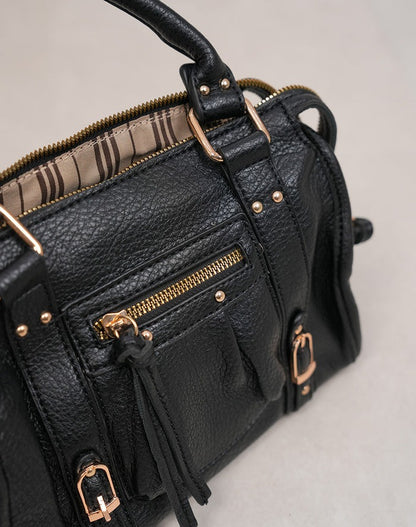 Luxe Zwarte Dames Handtas met Rits en Goudkleurige