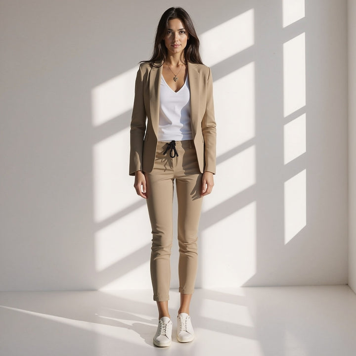 Stylowy dwuczęściowy damski komplet marynarka i spodnie slim fit