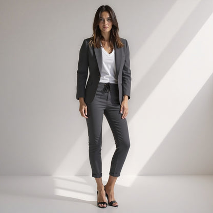 Stijlvolle 2-Delige Dames Blazer Set met Slim Fit Pantalon