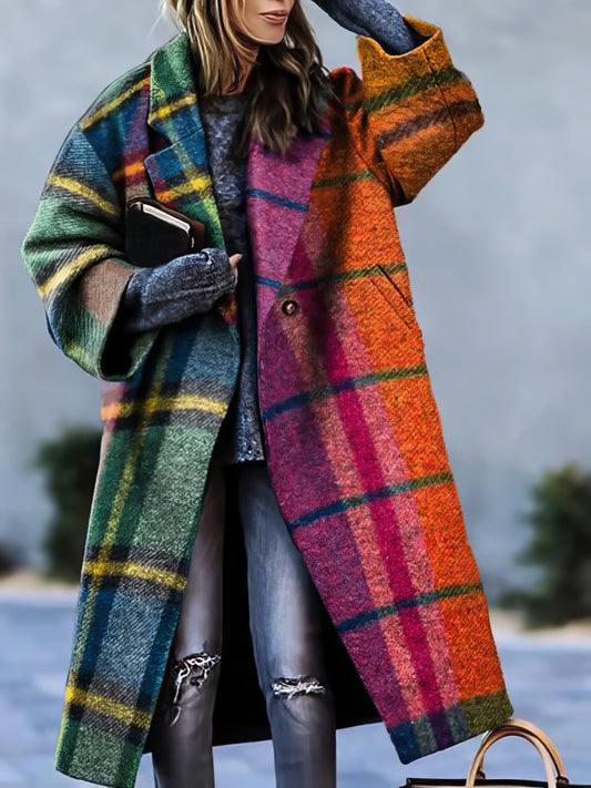 Luxe Elegante Dames Wollen Mantel Jas met Print