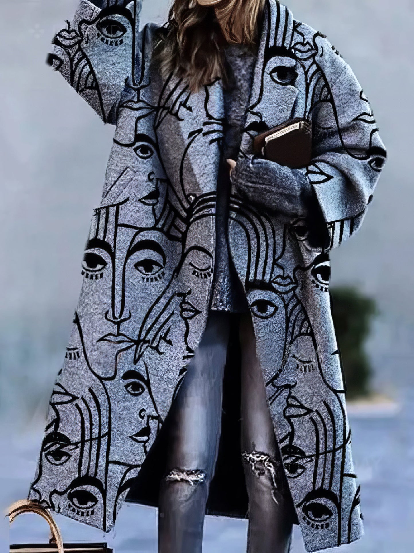 Luxe Elegante Dames Wollen Mantel Jas met Print