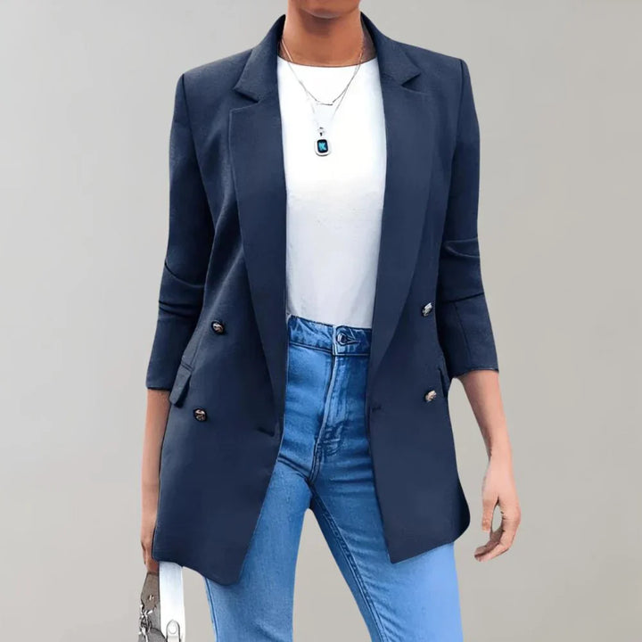 Blazer Femme Élégant Long Cintré avec Poches