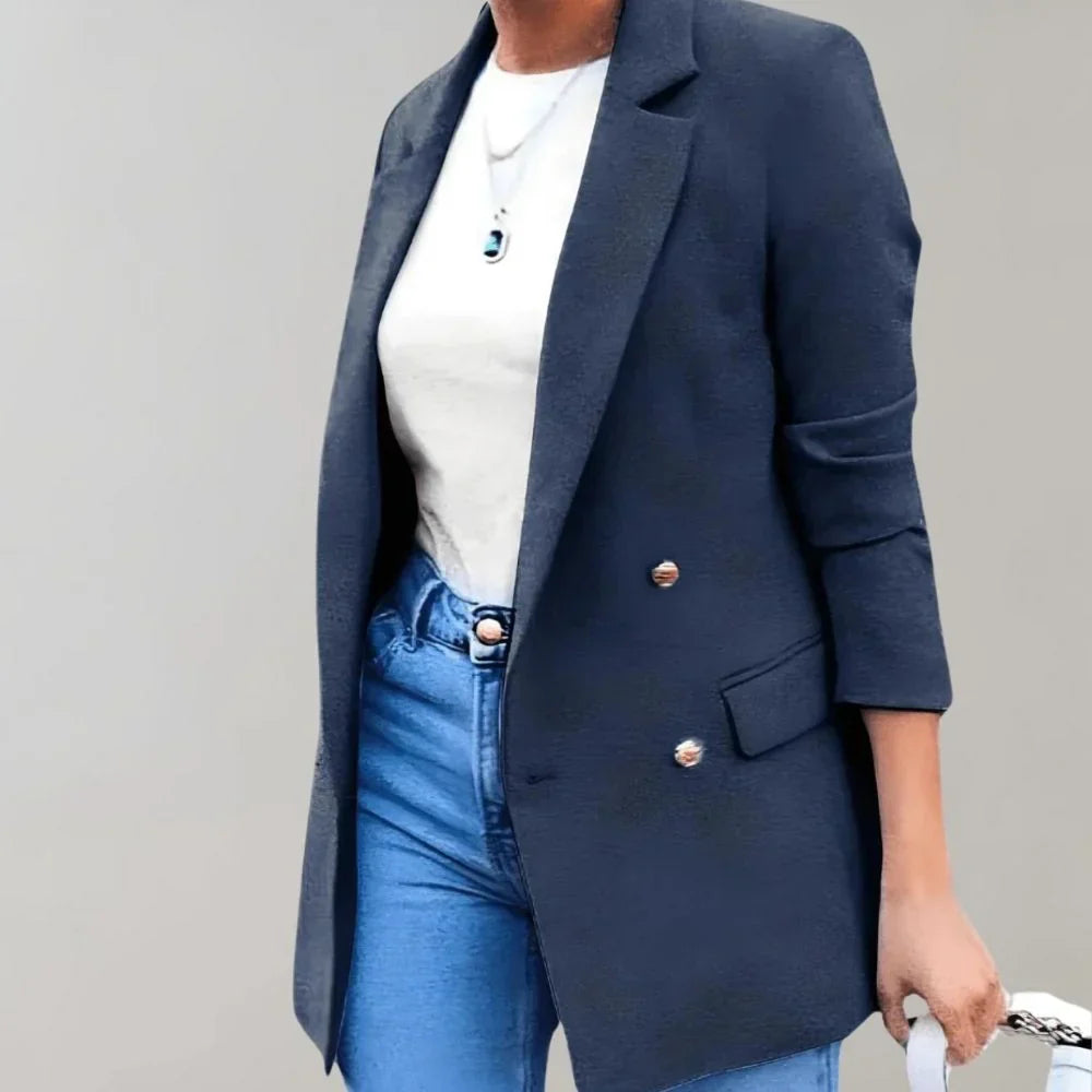 Blazer Femme Élégant Long Cintré avec Poches