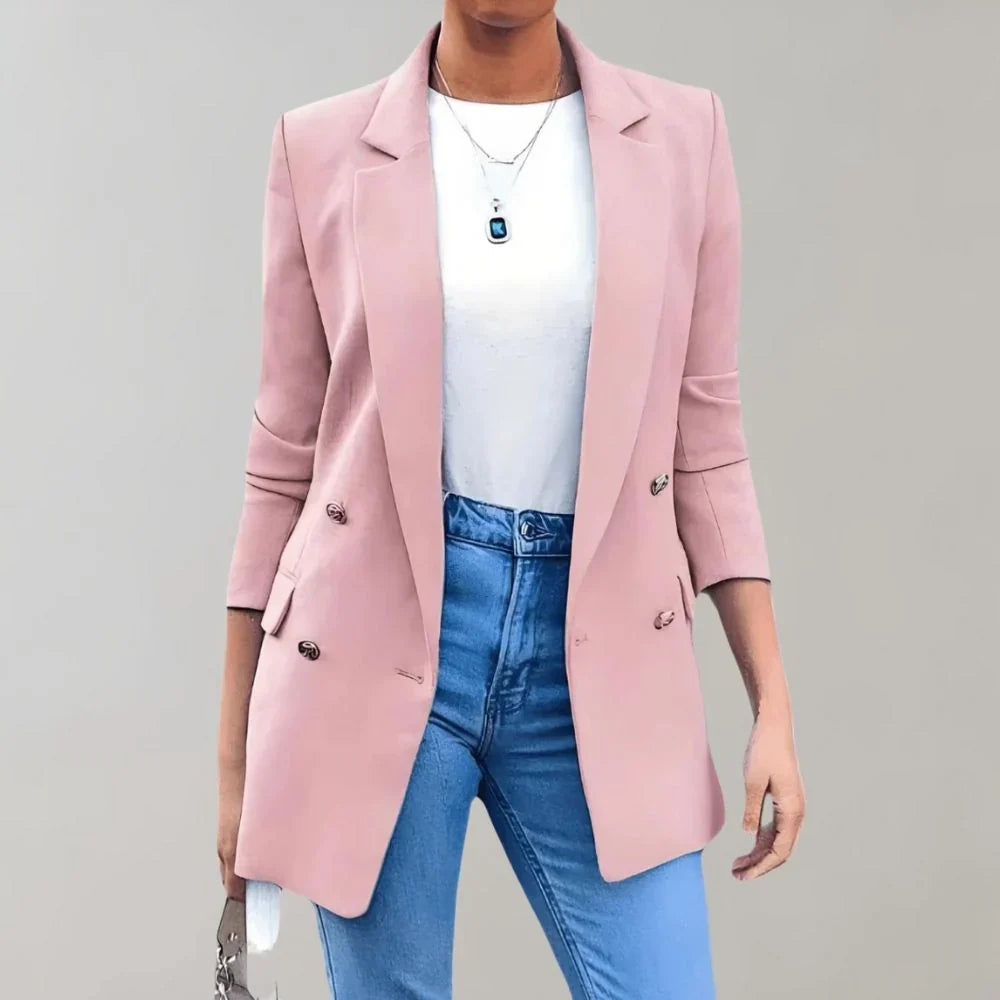 Blazer Femme Élégant Long Cintré avec Poches