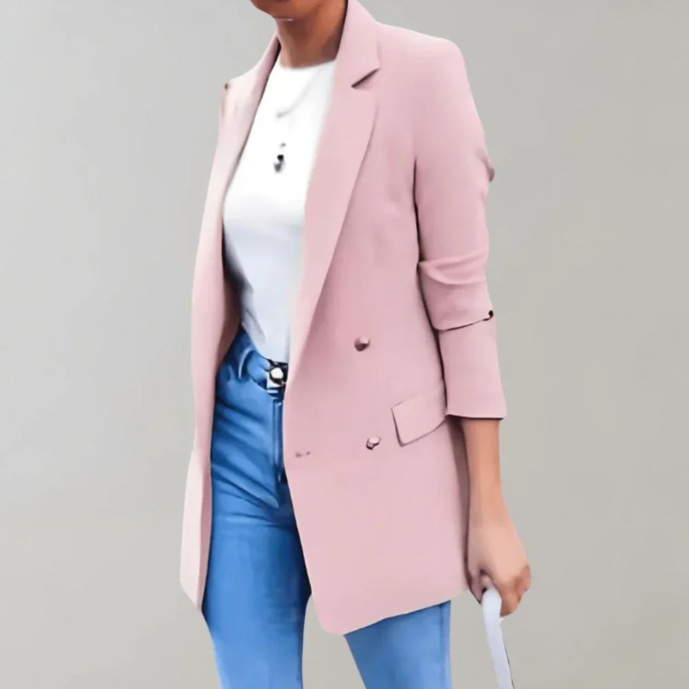 Blazer Femme Élégant Long Cintré avec Poches