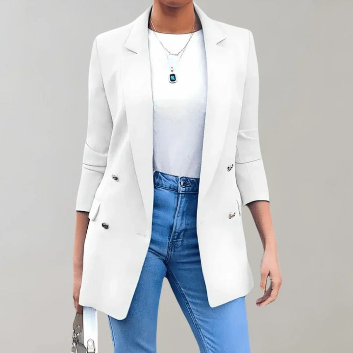 Blazer Femme Élégant Long Cintré avec Poches