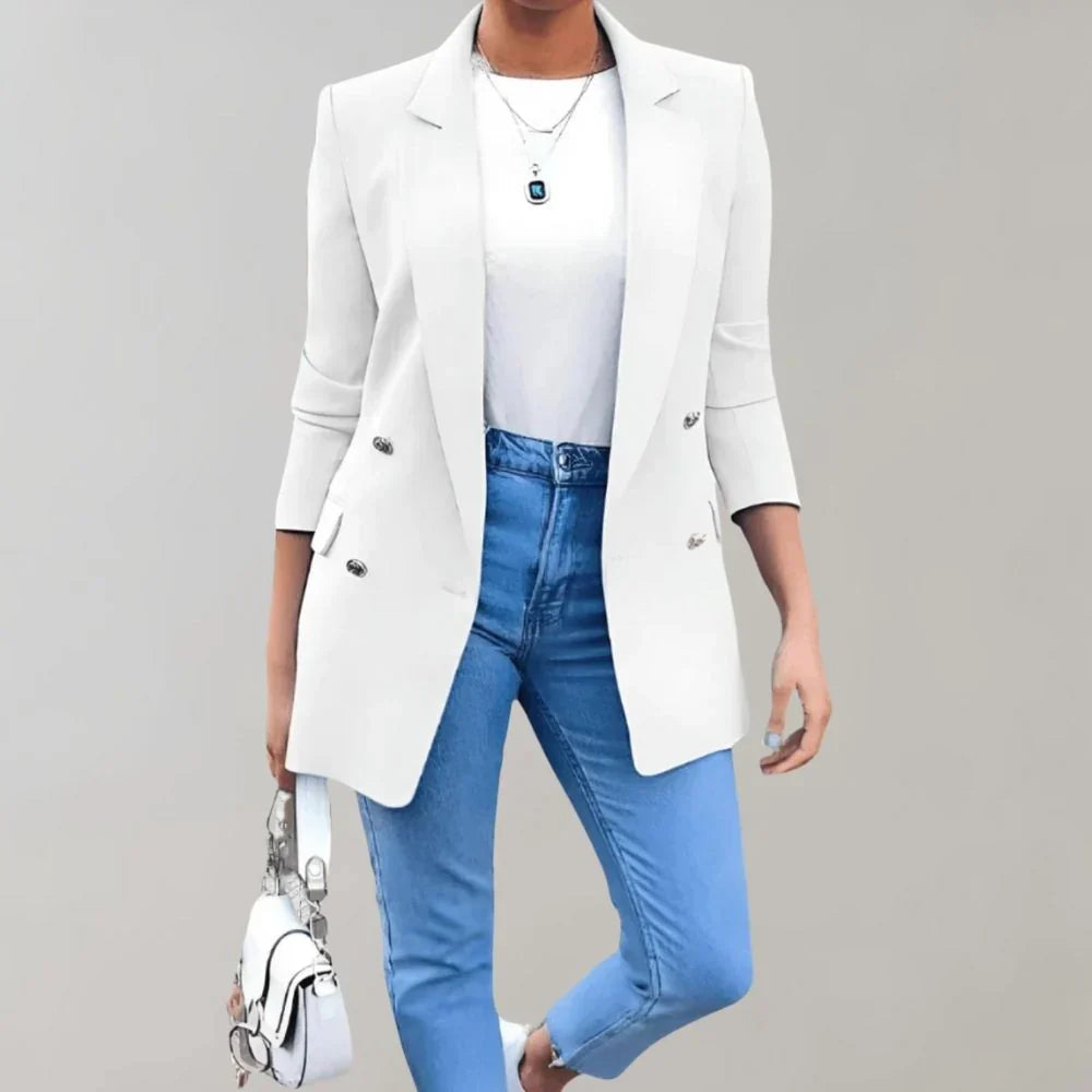 Blazer Femme Élégant Long Cintré avec Poches