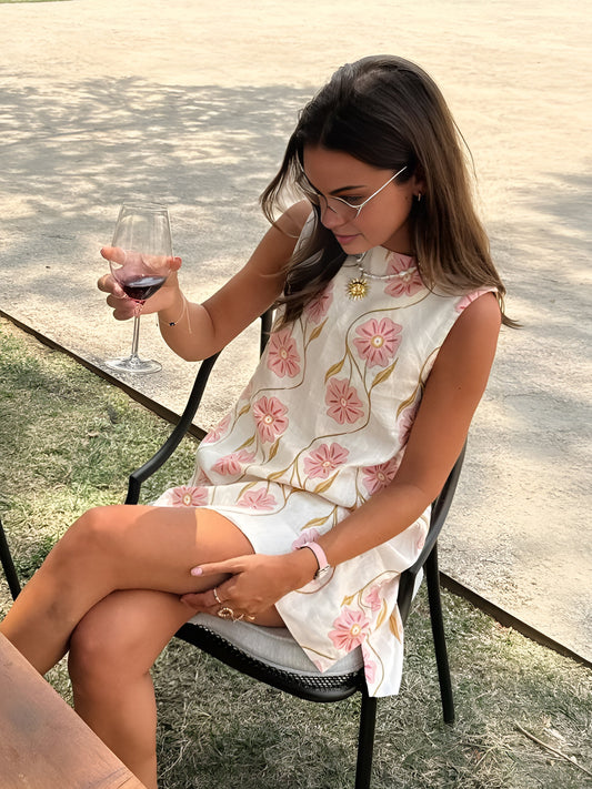 Tisha | Mouwloze A-Lijn Jurk met Retro Bloemenprint