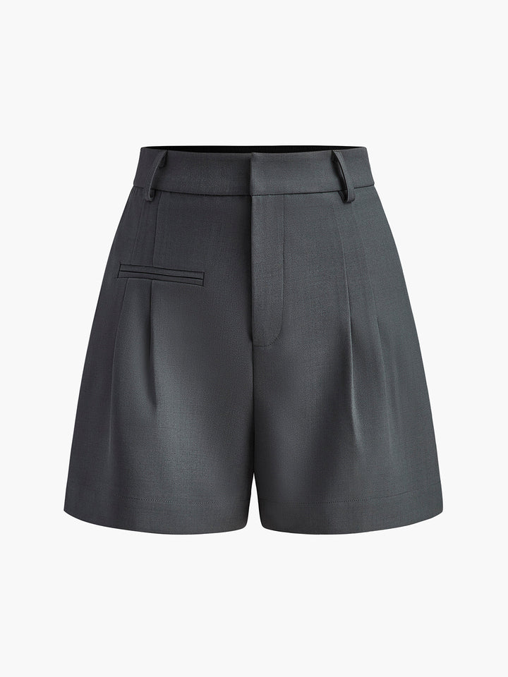Korte broek donkergrijs met hoge taille en plooien front view