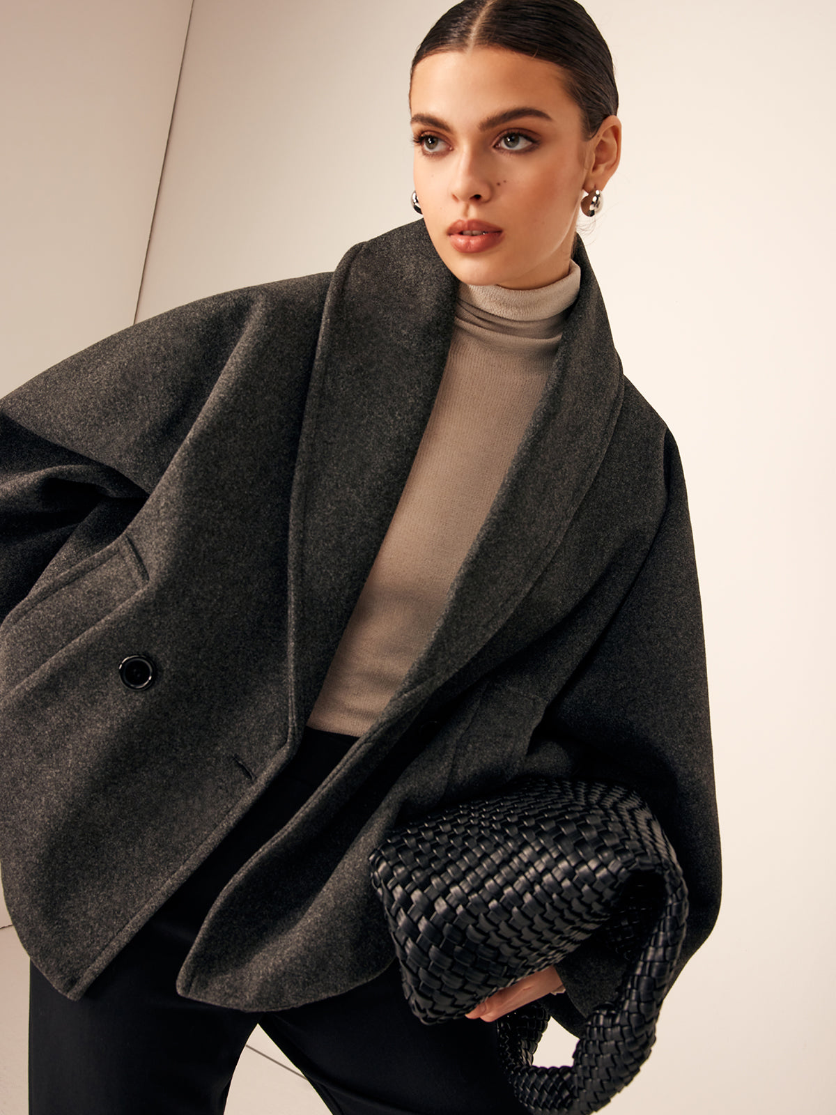Chique Oversized Dames Mantel Jas met Sjaalkraag