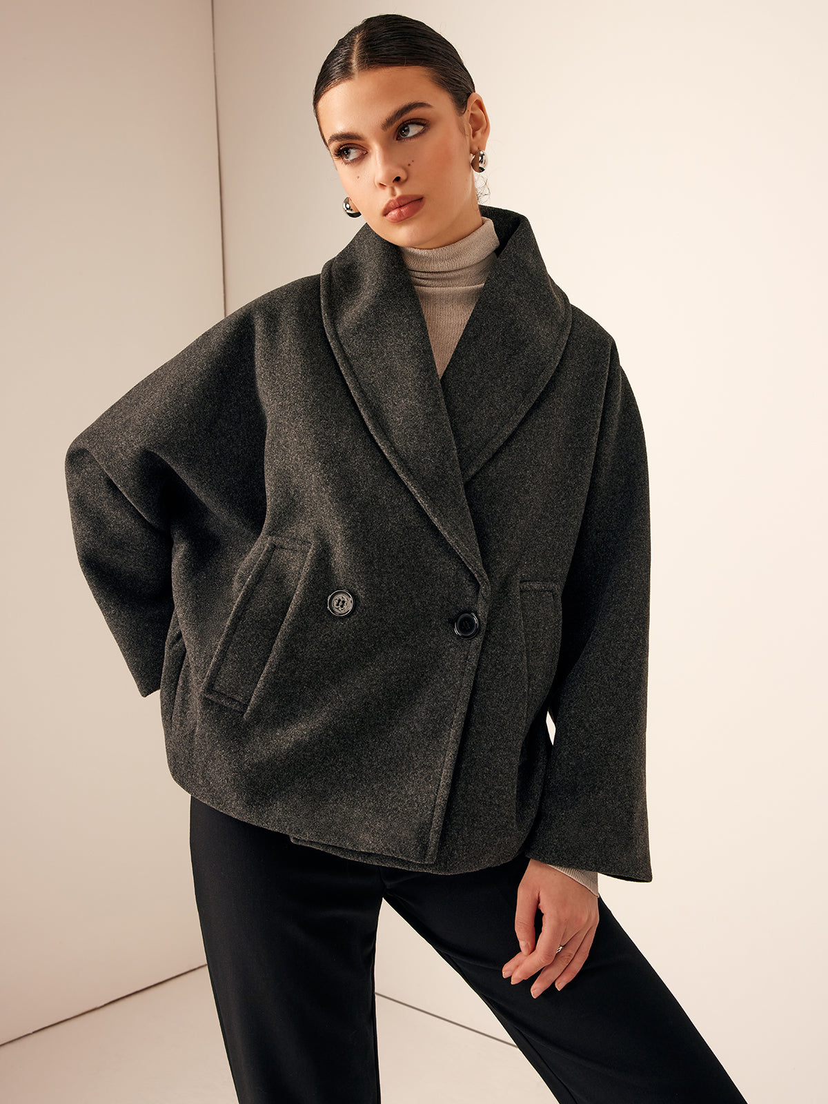 Chique Oversized Dames Mantel Jas met Sjaalkraag