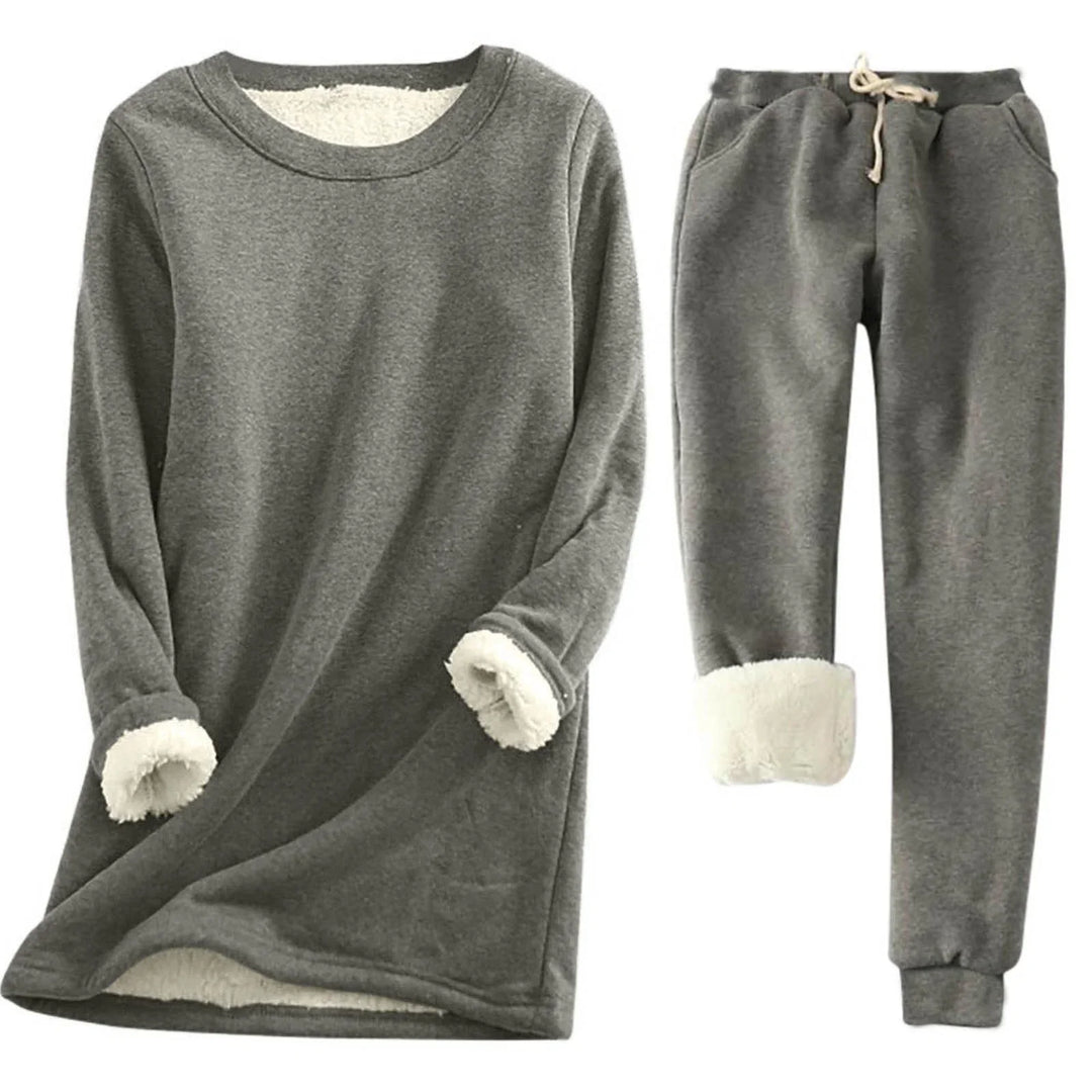 Gevoerde Fleece Dames Set met Ronde Hals en Joggingbroek
