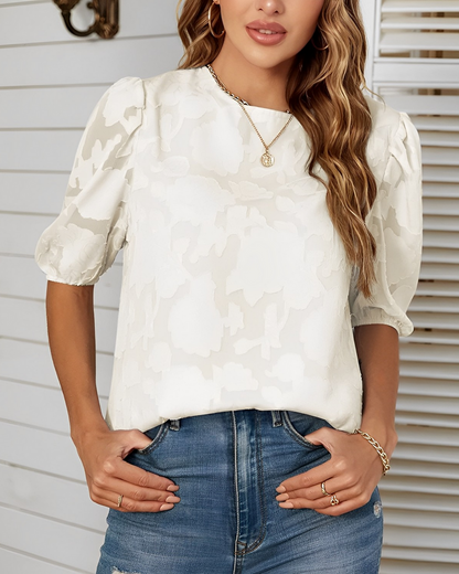 Elegante Stijlvolle Dames Blouse Met Korte Pofmouwen