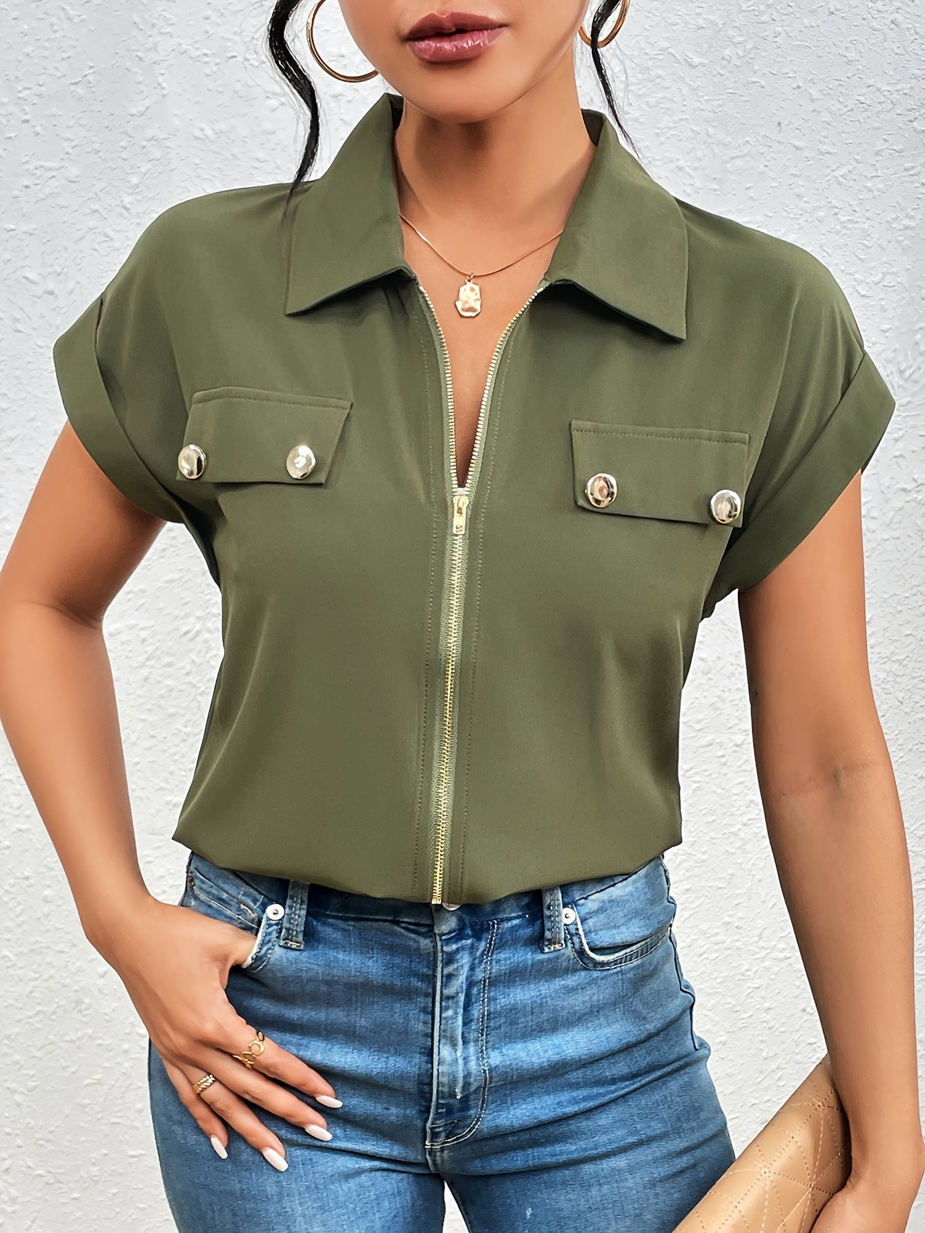 Baley | Utility-Style Blouse Met Ritssluiting