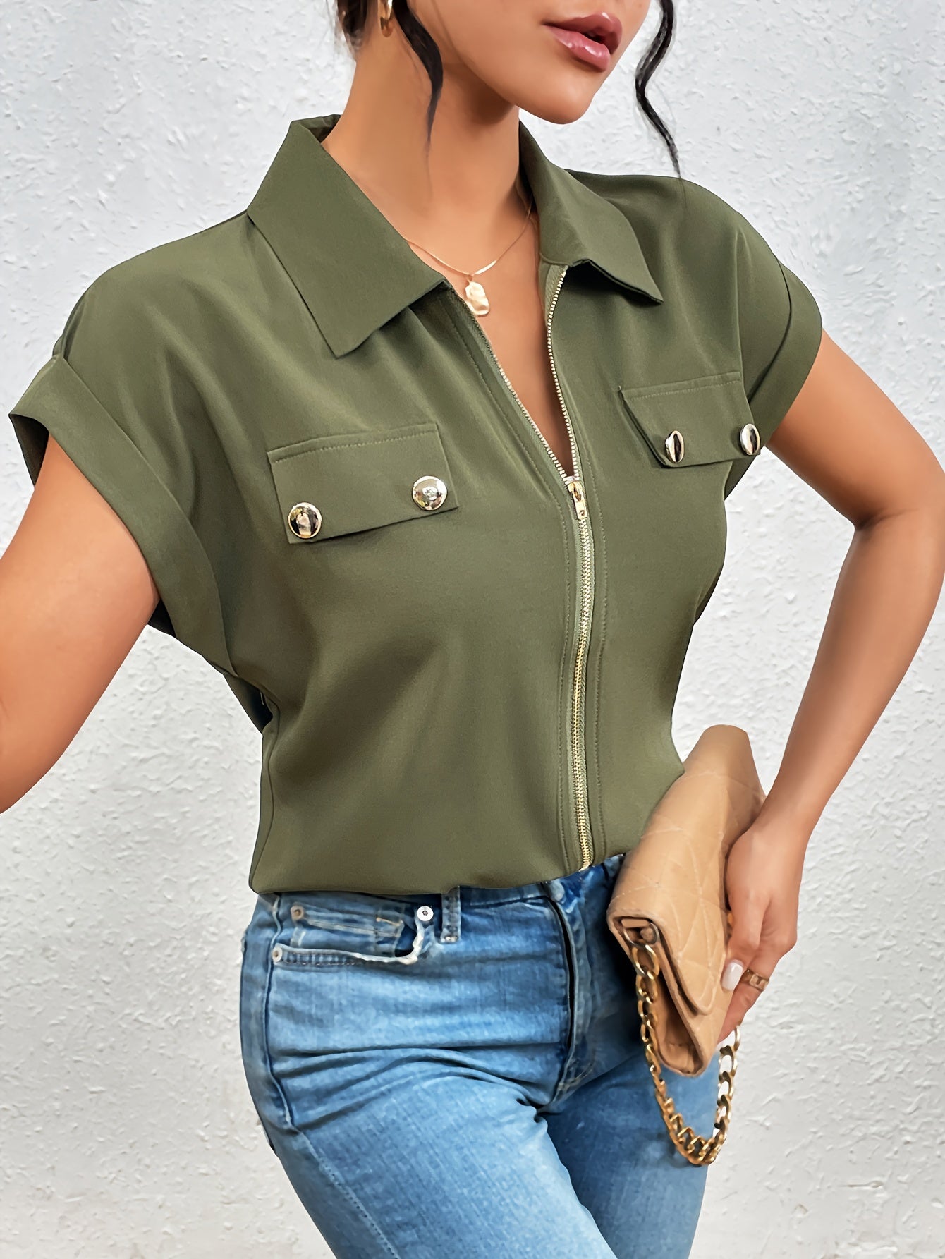 Baley | Utility-Style Blouse Met Ritssluiting