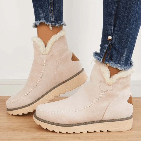 Bottines d'hiver chaudes pour femmes avec doublure en fourrure et semelle plate