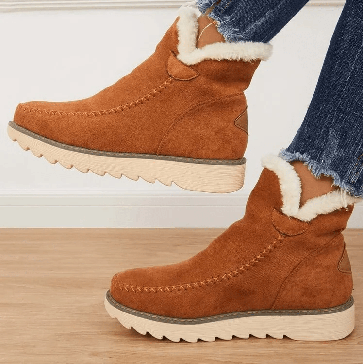 Bottines d'hiver chaudes pour femmes avec doublure en fourrure et semelle plate