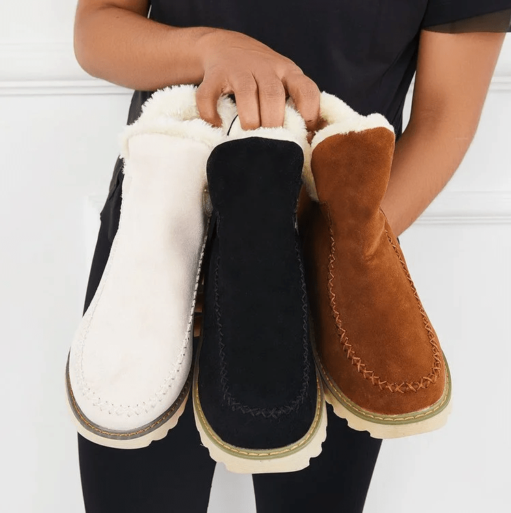 Bottines d'hiver chaudes pour femmes avec doublure en fourrure et semelle plate