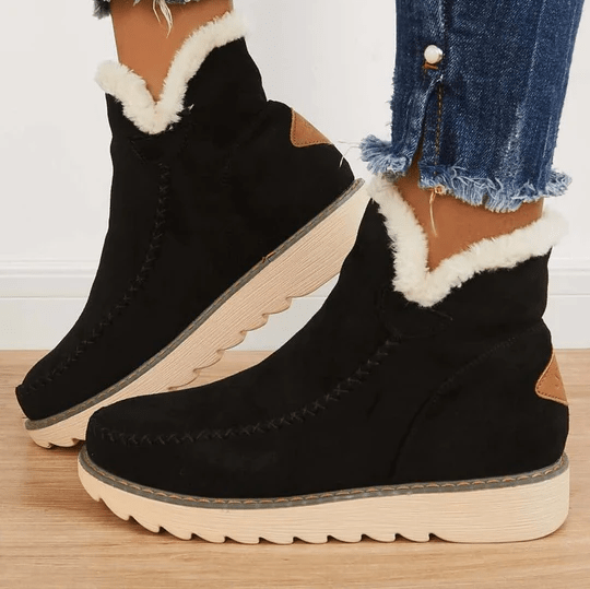 Bottines d'hiver chaudes pour femmes avec doublure en fourrure et semelle plate