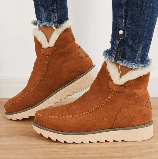 Bottines d'hiver chaudes pour femmes avec doublure en fourrure et semelle plate
