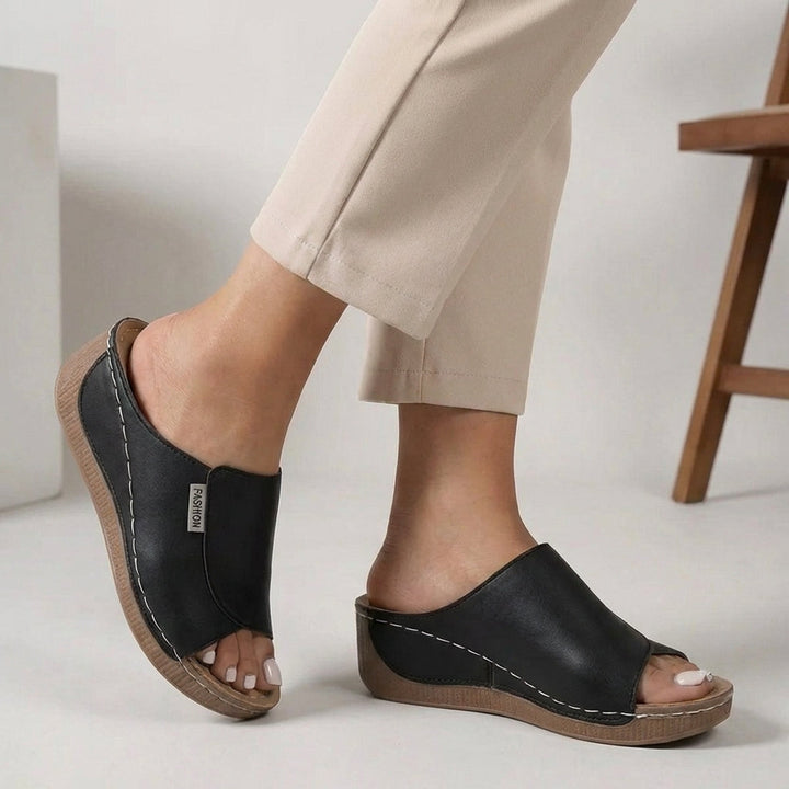 Orthopedic Slip-On Women's Leather Sandals With Open Toe