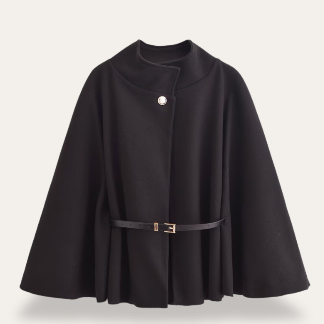 Elegante Dames Cape Jas met Ceintuur en Knoopsluiting