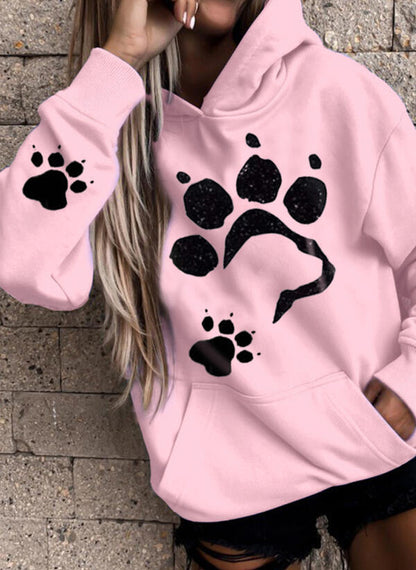 Zachte Oversized Dames Hoodie met Pootafdruk Print