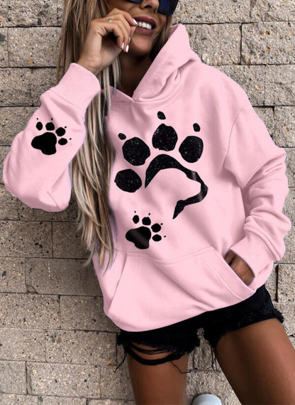 Zachte Oversized Dames Hoodie met Pootafdruk Print