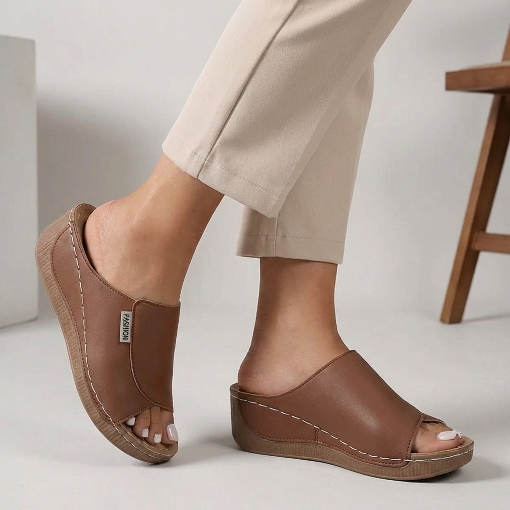 Orthopedic Slip-On Women's Leather Sandals With Open Toe