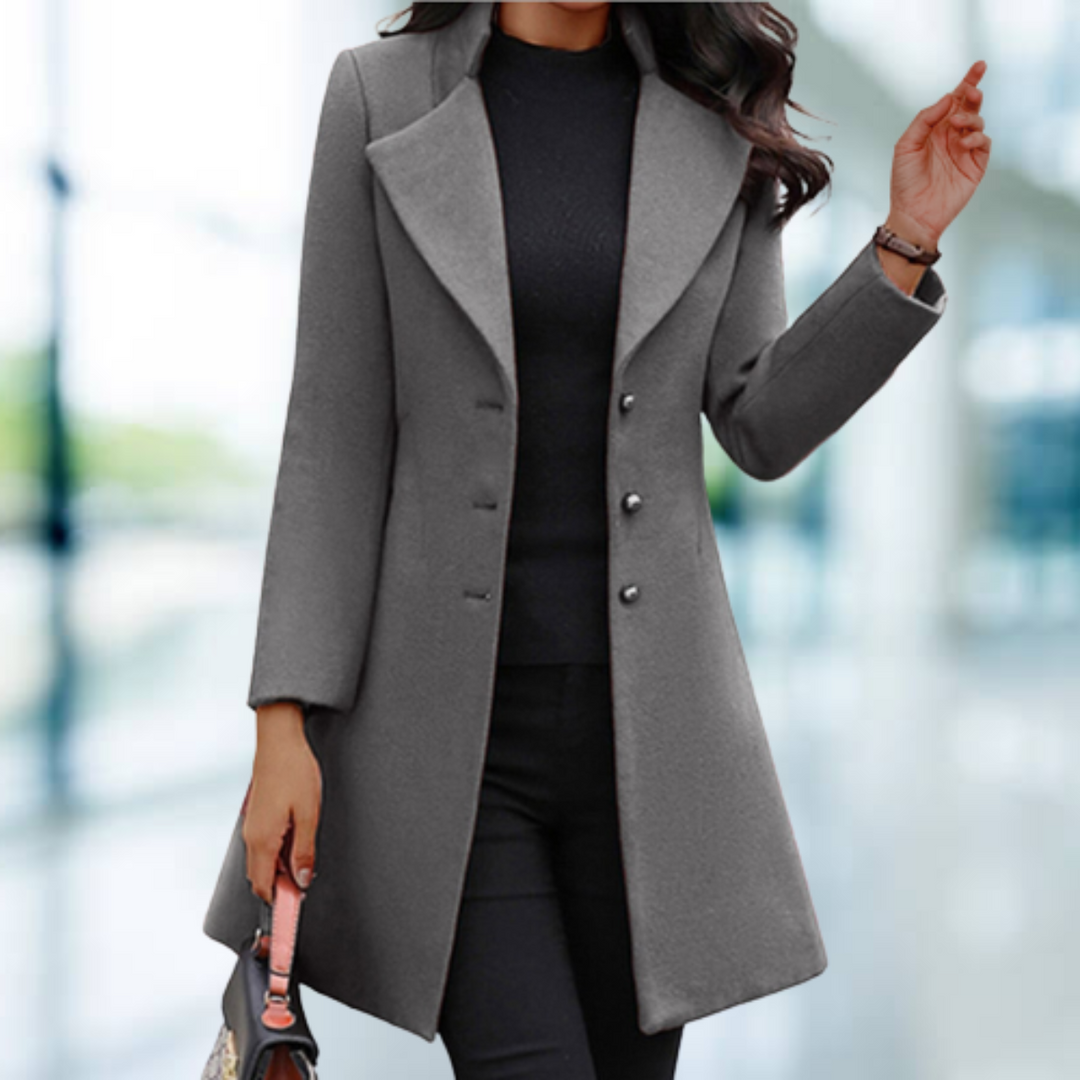 Mustard longline wool coat with button front and belt