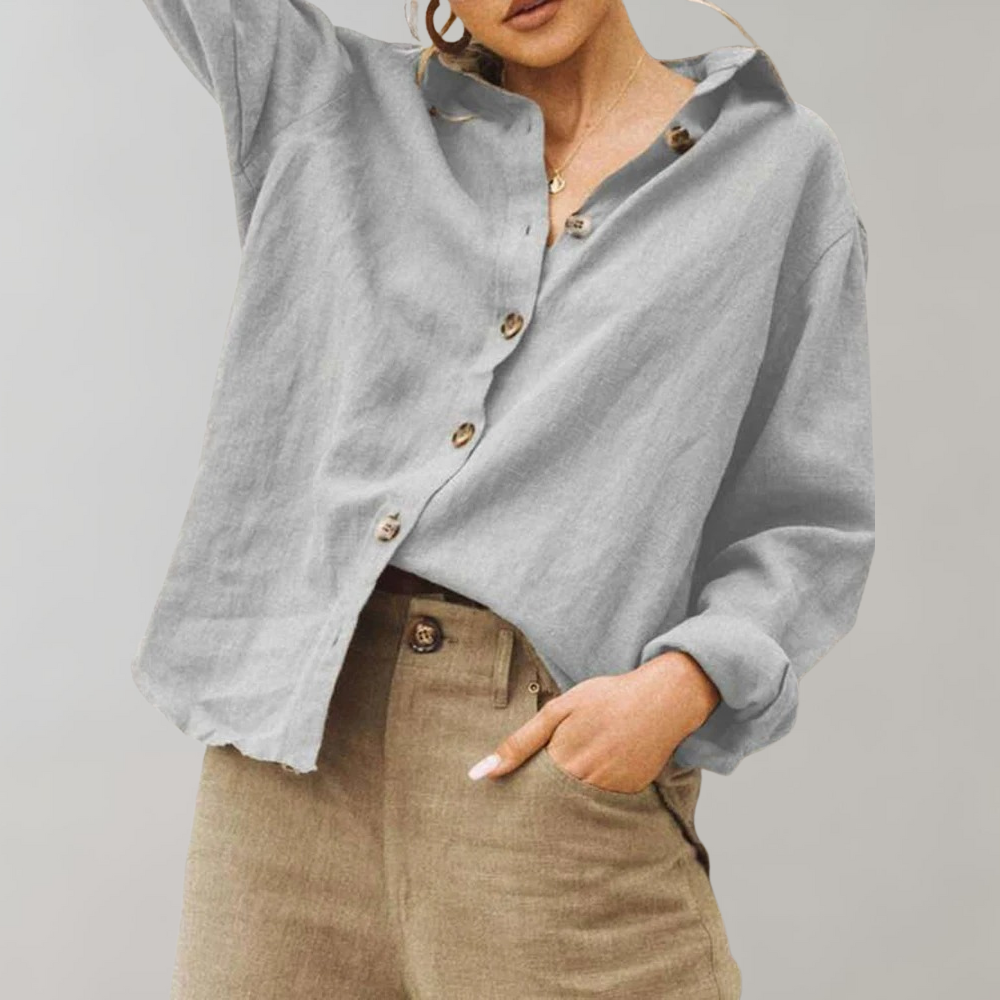 Linen Women's Airy Blouse With Buttons And Loose Fit