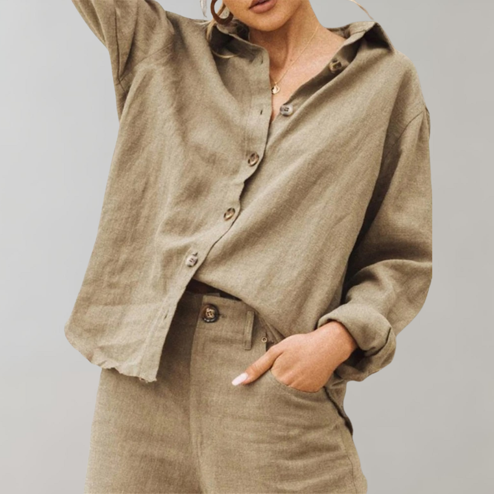 Linen Women's Airy Blouse With Buttons And Loose Fit