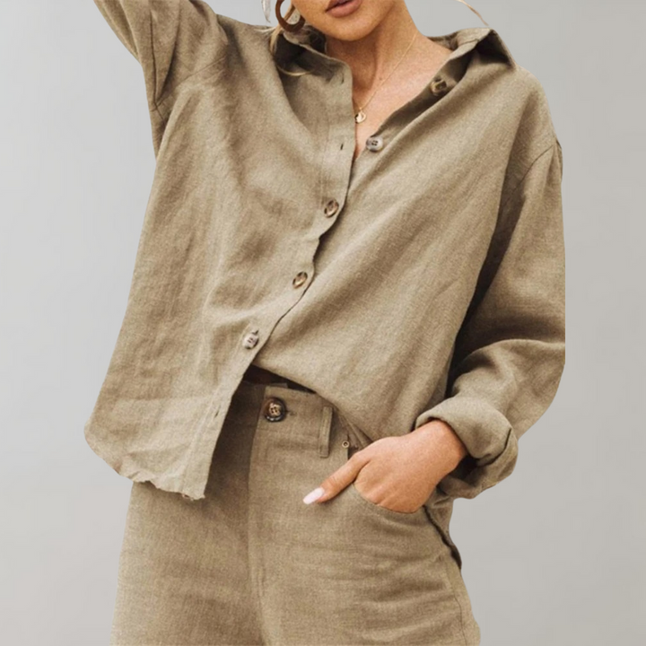 Linen Women's Airy Blouse With Buttons And Loose Fit