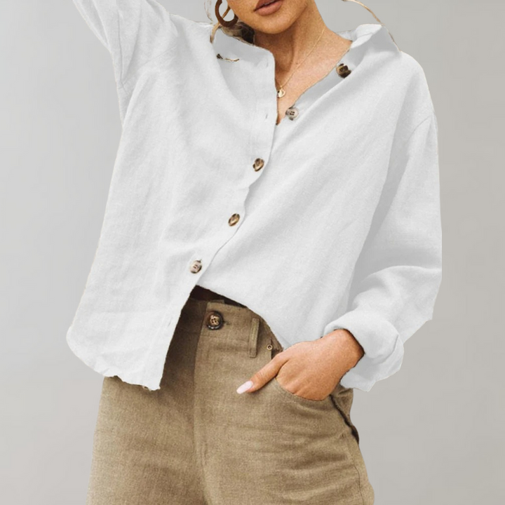 Linen Women's Airy Blouse With Buttons And Loose Fit