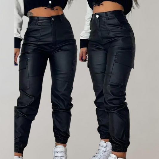 Comfortabele Dames Cargo Broek met Hoge Taille en Zakken