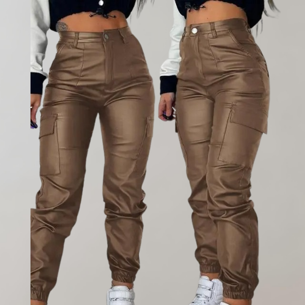 Comfortabele Dames Cargo Broek met Hoge Taille en Zakken