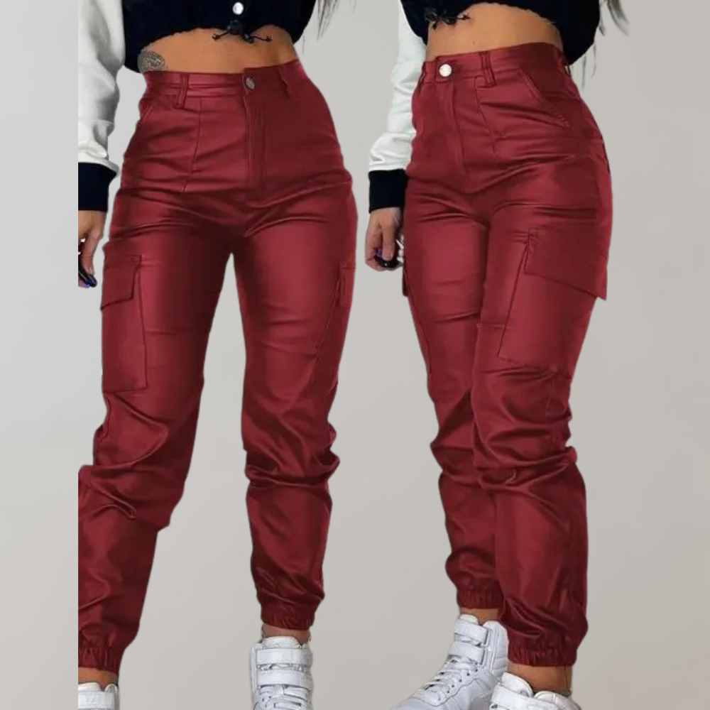 Comfortabele Dames Cargo Broek met Hoge Taille en Zakken