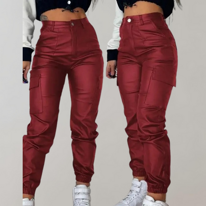 Comfortabele Dames Cargo Broek met Hoge Taille en Zakken