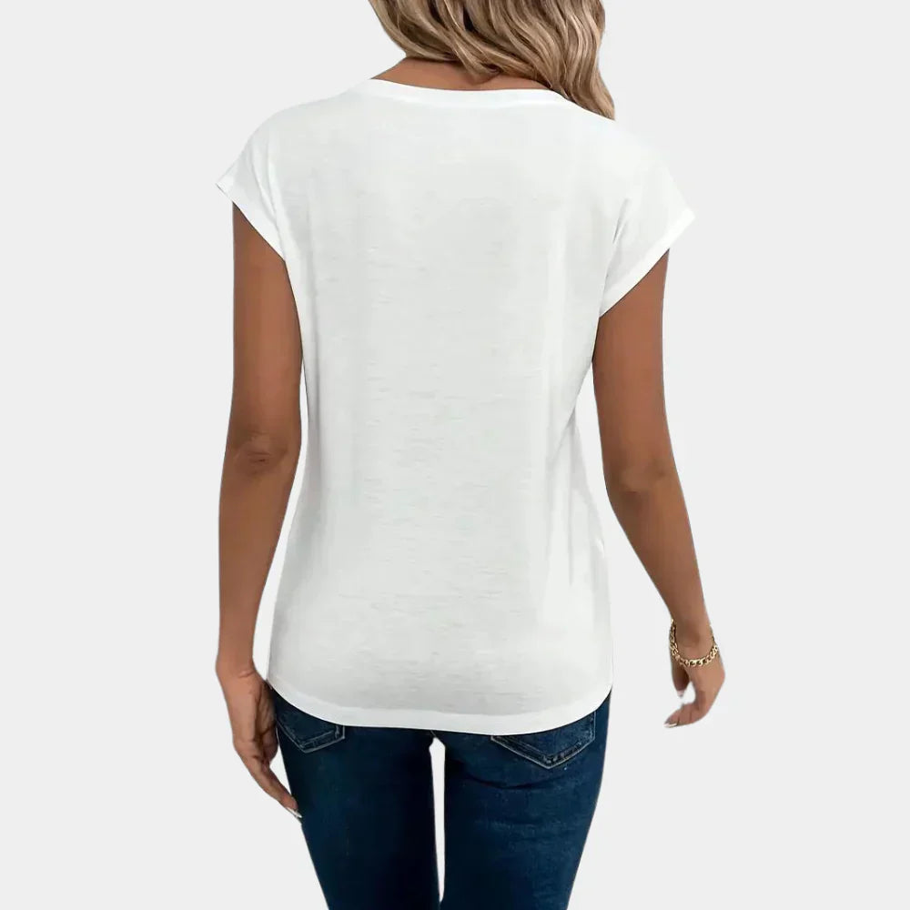 White Comfortable Top For Women With Loose Fit And V Neck