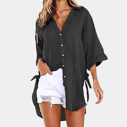 Rachele | Nonchalante Blouse met Zijsplit en Strikdetail