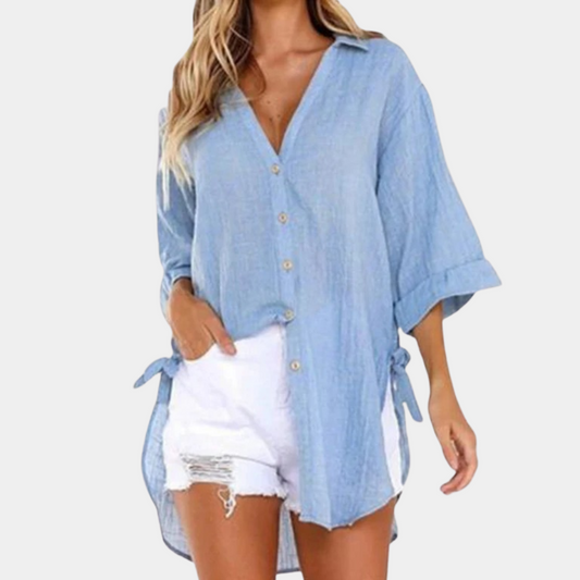 Rachele | Nonchalante Blouse met Zijsplit en Strikdetail