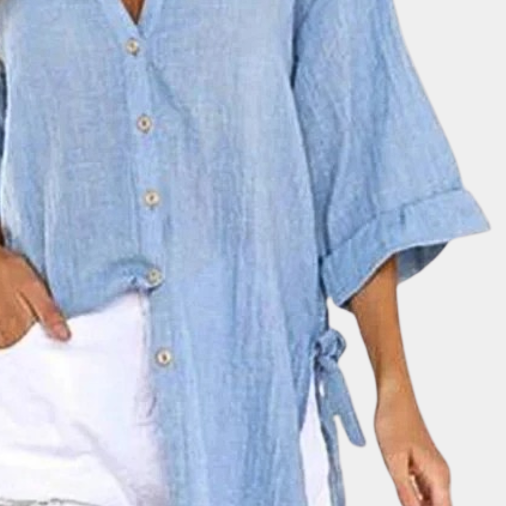 Rachele | Nonchalante Blouse met Zijsplit en Strikdetail