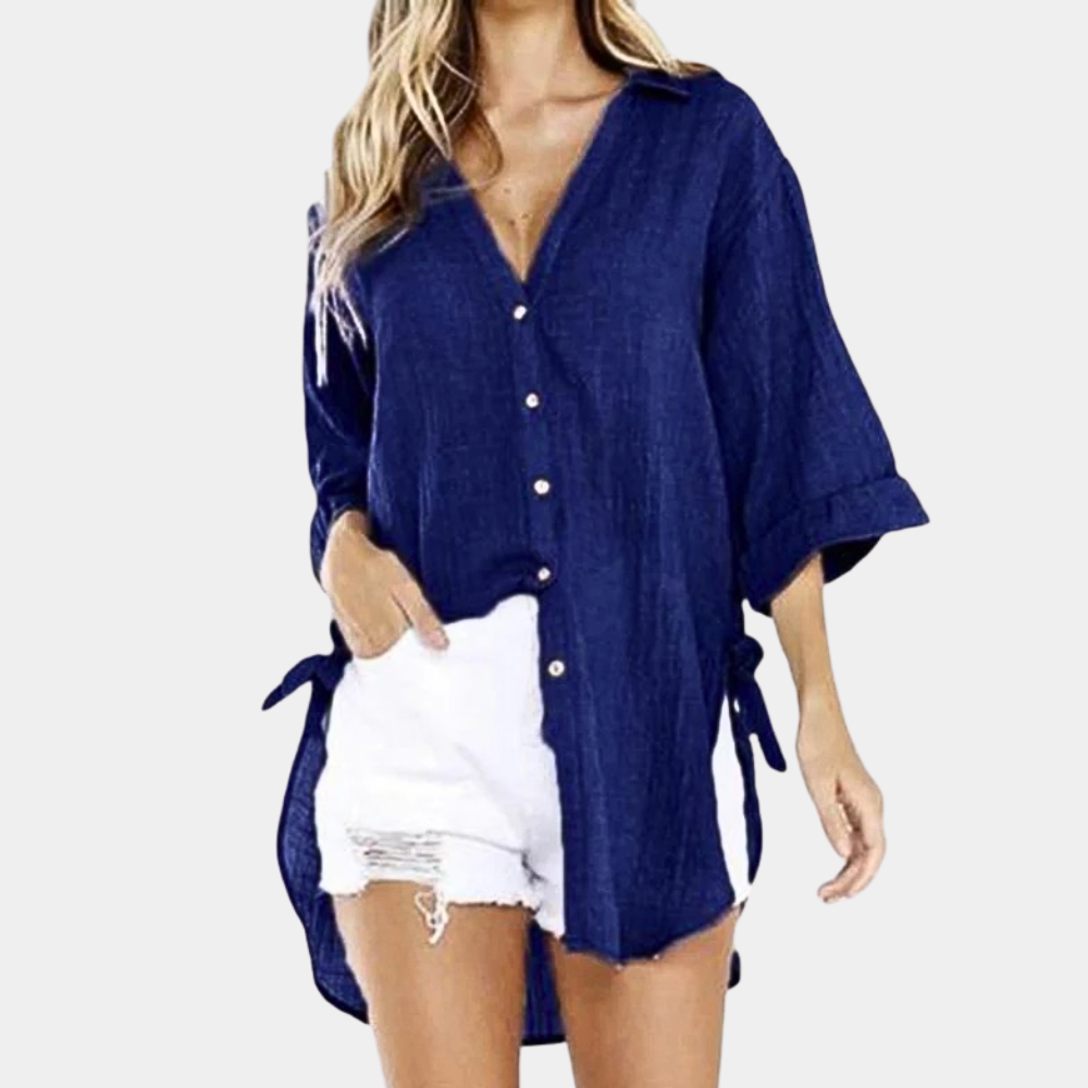 Rachele | Nonchalante Blouse met Zijsplit en Strikdetail