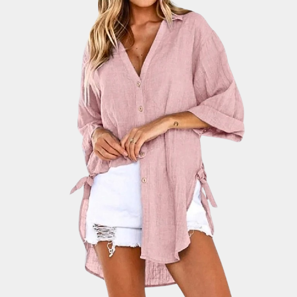 Rachele | Nonchalante Blouse met Zijsplit en Strikdetail